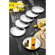 ÖzSa Home 6 Adet Lüx 21 cm Gümüş Yuvarlak Servis Sunum Tepsisi