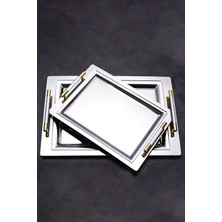 ÖzSa Home 2'li Mercan Silver Gold Sunumluk Servis Kahve ve Çay Tepsisi Ikram Tepsisi