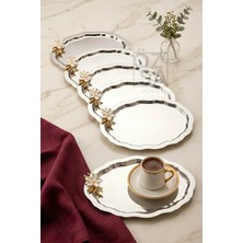 ÖzSa Home Ovally 6 Adet Papatya Aksesuarlı Oval Gümüş 20X25 Paslanmaz Çelik Kahve Sunum Tepsisi