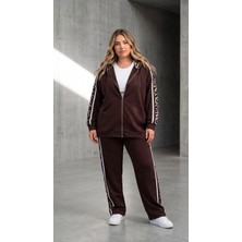 Koza Butik Kadın Büyük Beden Uzun Kollu Kapüşonlu Leopar Detaylı Eşofman Takımı 8284-26