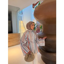 Efulim Womens Çizgili Tunik Tesettür Uzun Kollu Rahat Kesim Günlük Şık Tunik
