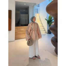 Efulim Womens Çizgili Tunik Tesettür Uzun Kollu Rahat Kesim Günlük Şık Tunik