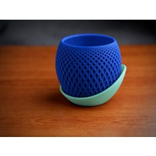 Alvera Küre Saksı – 3D Baskı Kafes Dokulu Iki Parçalı Dekoratif Saksı - Mavi-Mint