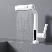 Sz Master Bilişim LED Sıcaklık Göstergeli 3 Fonksiyonlu Şelale Musluk Çekilebilir Başlık 360° Mutfak Banyo Bataryası