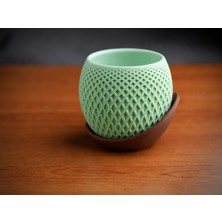 Alvera Küre Saksı – 3D Baskı Kafes Dokulu Iki Parçalı Dekoratif Saksı - Mint-Kahverengi