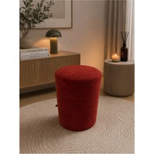 Wooly Life Puf Tedy Kumaş Oturma Pufu Çok Amaclı Makyaj Koltuğu Kiremit