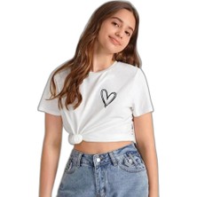 Zamerya Kız Çocuk Bisiklet Yaka Baskılı T-Shirt - Beyaz