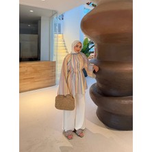 Efulim Womens Çizgili Tunik Tesettür Uzun Kollu Rahat Kesim Günlük Şık Tunik