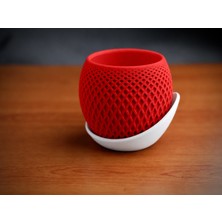 Alvera Küre Saksı – 3D Baskı Kafes Dokulu Iki Parçalı Dekoratif Saksı - Kırmızı-Beyaz