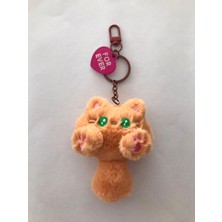 Alışveriş Kasabası Sevimli Peluş Uzun Kuyruklu Kedi Kawaii Karakter Anahtarlık ve Çanta Süsü Kahverengi