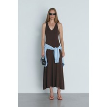 Suud Collection Kahverengi Bella Penye Elbise