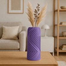 Alvera Vector Vazo – 3D Baskı Geometrik Çizgili Dekoratif Vazo-Mor