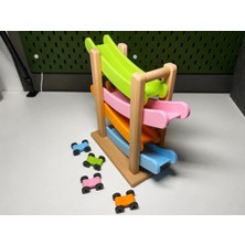 Alvera 3D Baskı Kaydıraklı Araba Pisti - 4 Katlı Mini Araba Yarış Rampası, Bebek ve Çocuk Oyuncağı Seti (4 Araba Dahil)