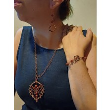 Jarold Handmade El Yapımı Bakır Tel Işlemeli Yaprak Model 3lü Takı Seti