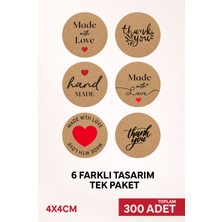 Woisco 75 Adet Kraft Sticker Etiket 4x4 cm Hand Made - Thank You Etiket Seti