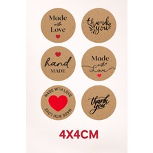 Woisco 75 Adet Kraft Sticker Etiket 4x4 cm Hand Made - Thank You Etiket Seti