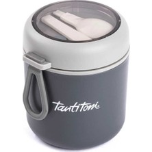 Tantitoni Tnt-Tav TT6727Y530G-048-01-TANTİTONİ Gri Paslanmaz Çelik Yuvarlak Kaşıklı Yemek Taşıma Kabı 530ML