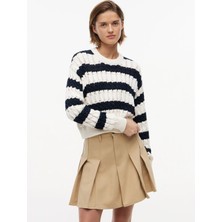 Tommy Jeans Beyaz - Lacivert Kadın Bisiklet Yaka Çizgili Kazak DW0DW229260A9