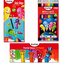 Fatih 3’lü Boyama Seti 12’li Sulu Boya + 12’li Boya Kalemi + 12’li Pastel Boya