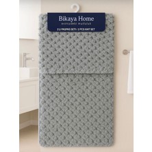 Bikaya Home Yıkanabilir Kaymaz Dot Taban - 2'li Petek Desen Puffy Klozet Takımı - 60X100 cm 50X60 cm