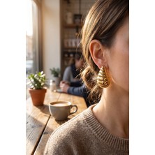 Aycer 316L Çelik Gold Renk Vintage Damla Model Küpe - Lisinya