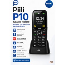 Piili P10 Tuşlu Cep Telefonu Siyah Kvk Garantili Şarj Standlı