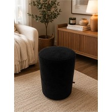 Wooly Life Puf Tedy Kumaş Oturma Pufu Çok Amaclı Makyaj Koltuğu Koyu Lacivert
