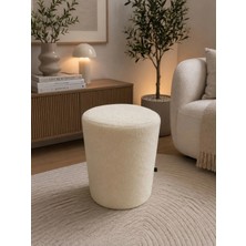 Wooly Life Puf Tedy Kumaş Oturma Pufu Çok Amaclı Makyaj Koltuğu Beyaz