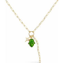 Charmlucky Özel Seri Opal Taş Hamsa Charm Uzun Kolye