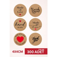 Woisco 300 Adet Kraft Sticker Etiket 4x4 cm Hand Made - Thank You Etiket Seti