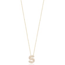 Emiliano Jewellery Zirkon Taşlı Altın Kaplamalı S Harfi Gümüş Kolye