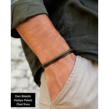 Herşey Nota Bracelle Olive Deri Erkek Bileklik – Zeytin Yeşili & Kahve, Özel Hediye Kutulu