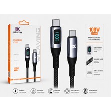 Deluxse Dlx-Dx-04 100W Dijital Göstergeli Type-C To Type-C Örgülü Hızlı Şarj ve Data Kablosu – 1 Metre