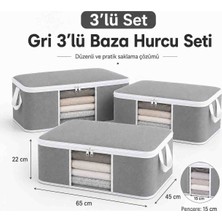 Melisa Tekstil 3’lü Pencereli Baza Hurcu Çok Amaçlı Saklama Organizeri Gri 65X45X22 cm