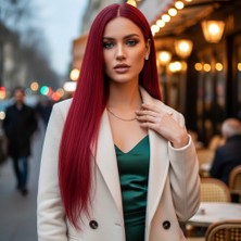 TeknoKapsül Gerçek Front Lace Tül Peruk - Düz - Kızıl 70-75CM