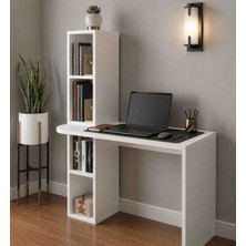 Modern Kitaplıklı Çalışma Masası Beyaz 100 cm - Raflı Bilgisayar Masası Ofis Öğrenci Masası