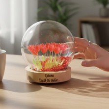 Keyfim Shop Isme Özel LED Işıklı Lale Cam Fanus Kırmızı
