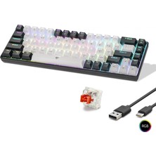 Meks 2000 Mah Kablosuz Mekanik Klavye Tri Mod Rgb Red Switch Beyaz Siyah MF1703W