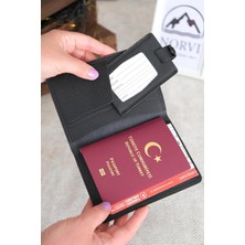 Norvi Leather Hakiki Deri Pasaport Kılıfı ve Valiz Etiketi Siyah 1118 Siyah