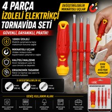 Ufak Tefek Şeyler 4 Parça Izoleli Elektrikçi Tornavida Seti Değiştirilebilir Mıknatıslı Yıldız Düz Uçlu Tornavida Takımı