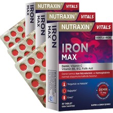 Iron Max 30 Tablet – Demir, C Vitamini, Folik Asit ve B12 Vitamini Içeren Takviye (3 Paketi)