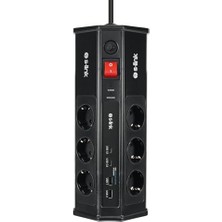 S-Link PRZ03 Prizhive 3 Metre 630 Joule 3x1.5mm 2xusb 2xtype C 2.4A/5V 250V 16A/3860W 6 Lı Akım ve Çocuk Korumalı Priz, 16A Sigortalı Yıldırım Korumalı Priz