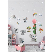Fil Temalı Boy Ölçerli Duvar Sticker Seti - Çocuk Odası Duvar Dekoru, Mat Pvc, Sökülebilir,