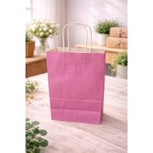 Çelikpençe Kraft Kağıt Çanta, Büküm Saplı, 25X31X12 cm Cm, Hediyelik Butik Mağaza Poşeti, 25 Adet (Koyu Pembe)