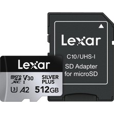 Lexar 512 GB Profesyonel Silver Plus Microsdxc Hafıza Kartı W/sd Adaptör, Uhs-I, C10, U3, V30, Fu