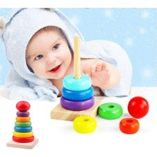 Renkli Ahşap Kule Oyunu Zeka Algı Eğitici Oyuncak Kule