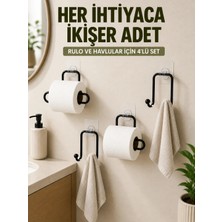 Masa Dostu Yapışkanlı Banyo Düzenleme Seti 2 Rulo Tutucu 2 Havlu Askılığı 4 Parça Tdms-07