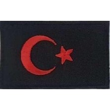 Sim Nakış Turkey Türkiye Türk Bayrakları Nakış Işleme Arma Patch Peç 5x8 cm Siyah Kırmızı
