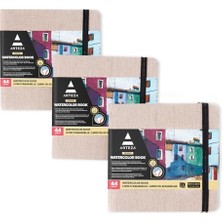 Suluboya Eskiz Defteri, 3'lü Paket, Her Biri 88 Sayfa, 13,5 x 12,5 Cm, Bej Suluboya Kitabı, Ciltli Kapak 110LBS/230 Gsm Suluboya Defter