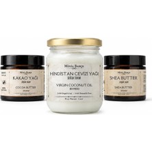 Minia BAHÇE%100 Doğal Yağ Seti – Soğuk Sıkım Hindistan Cevizi Yağı, Shea Butter ve Kakao Y